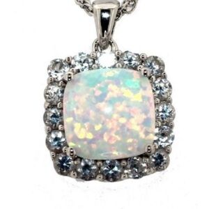 Elegant Fire Opal & White Topaz Pendant Sterling Silver Gemstones: Created